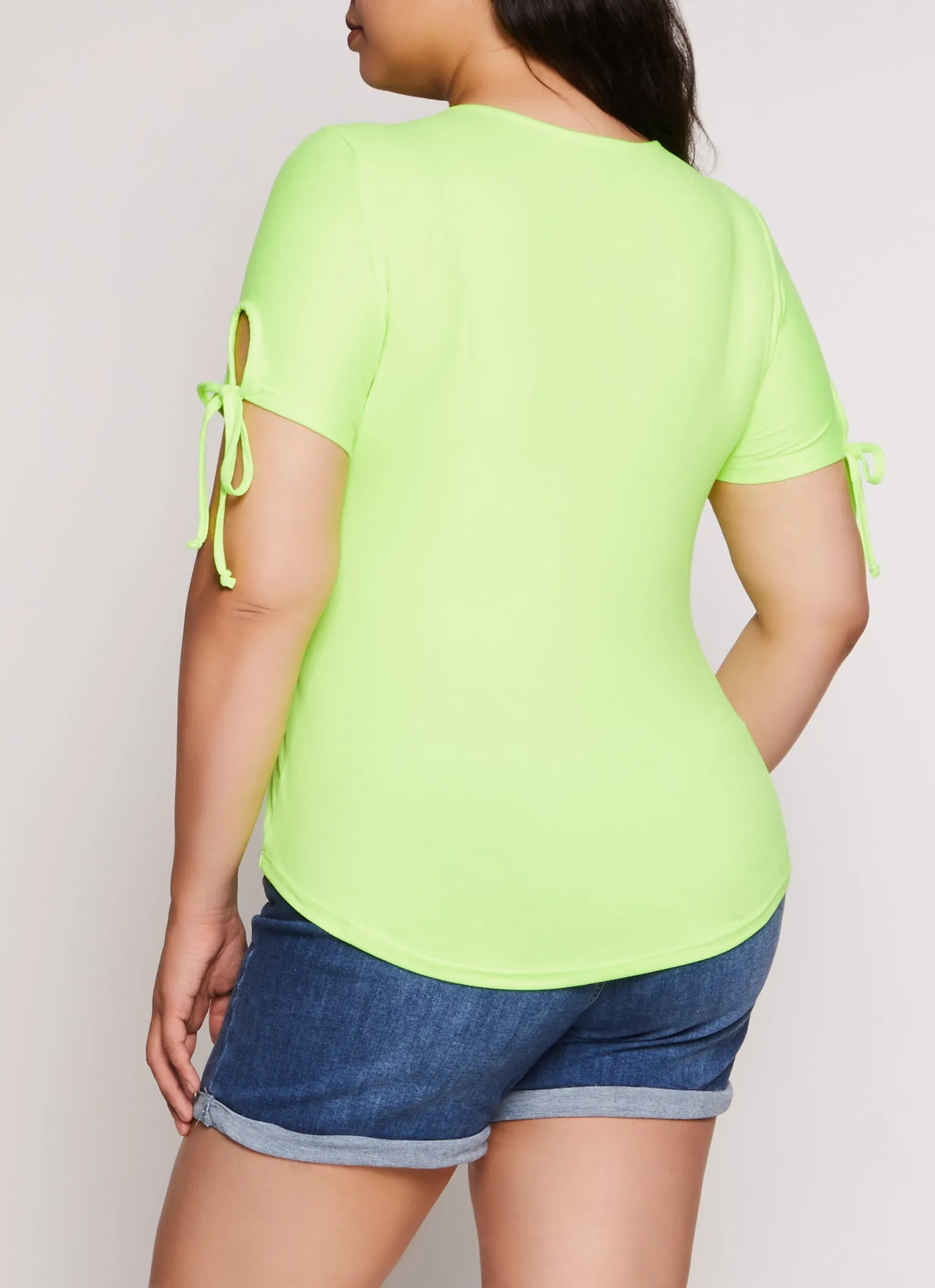 Plus Size Lace Up Notch Neck Tie Sleeve Tee sold by Rainbow product image thumbnail 3