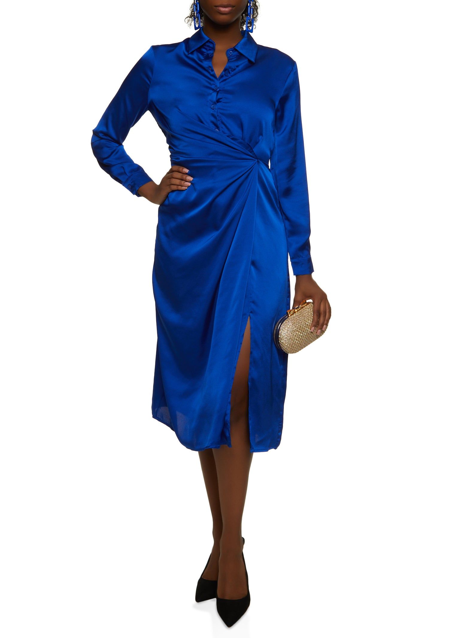 Satin Faux Wrap Button Front Dress sold by Rainbow product image thumbnail 2