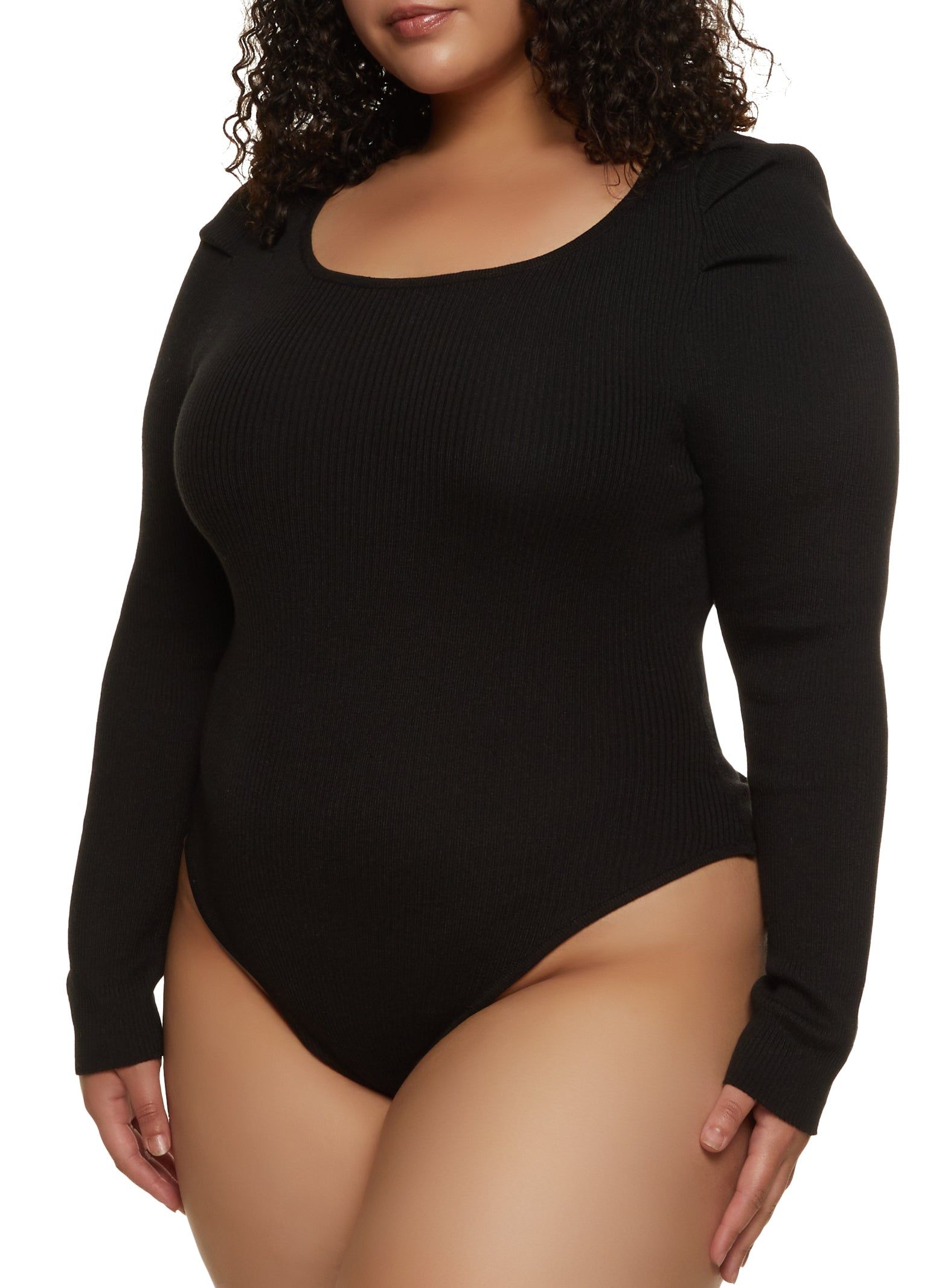 Plus Size Ribbed Puff Sleeve Bodysuit sold by Rainbow