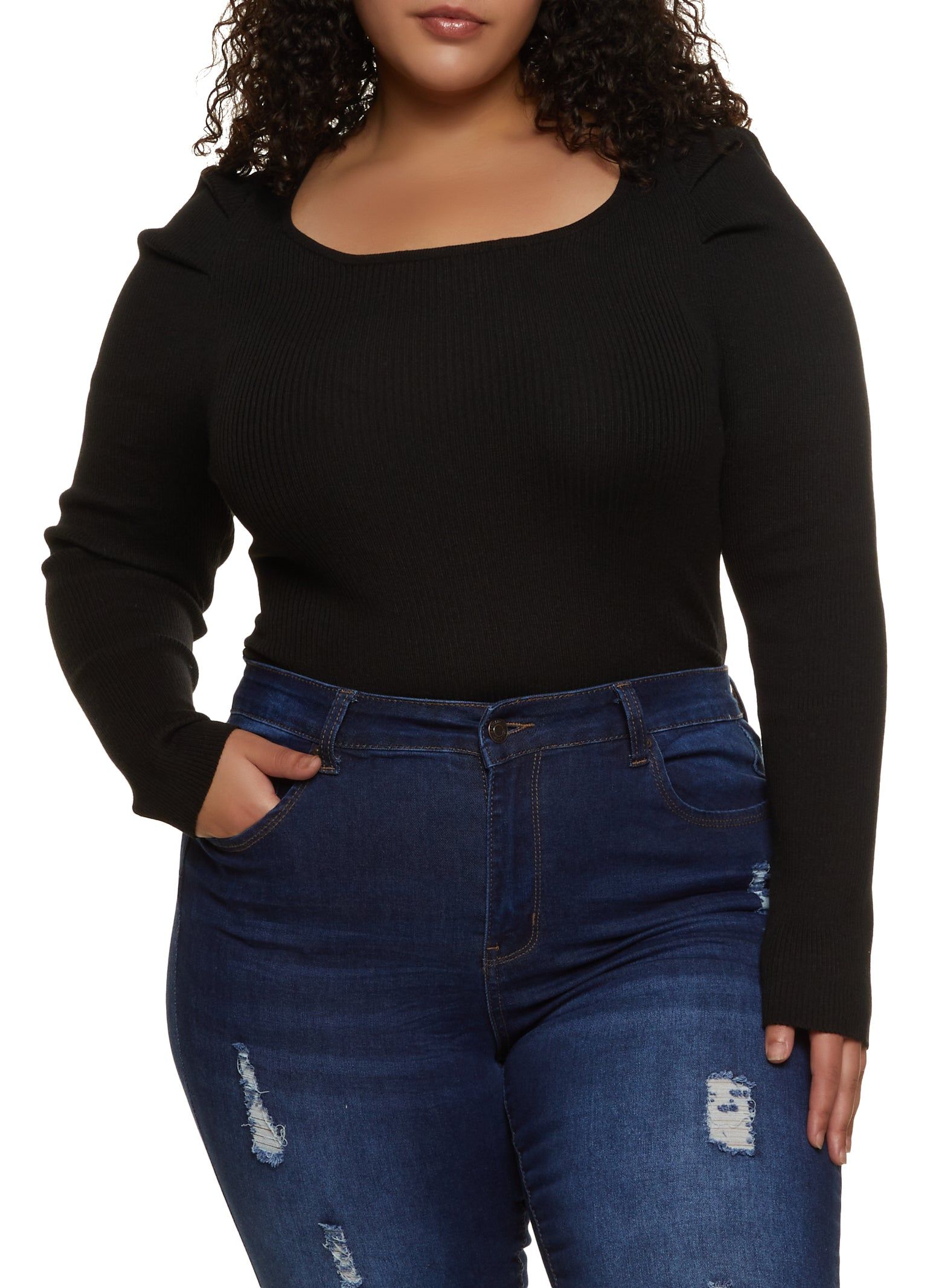 Plus Size Ribbed Puff Sleeve Bodysuit sold by Rainbow product image thumbnail 2