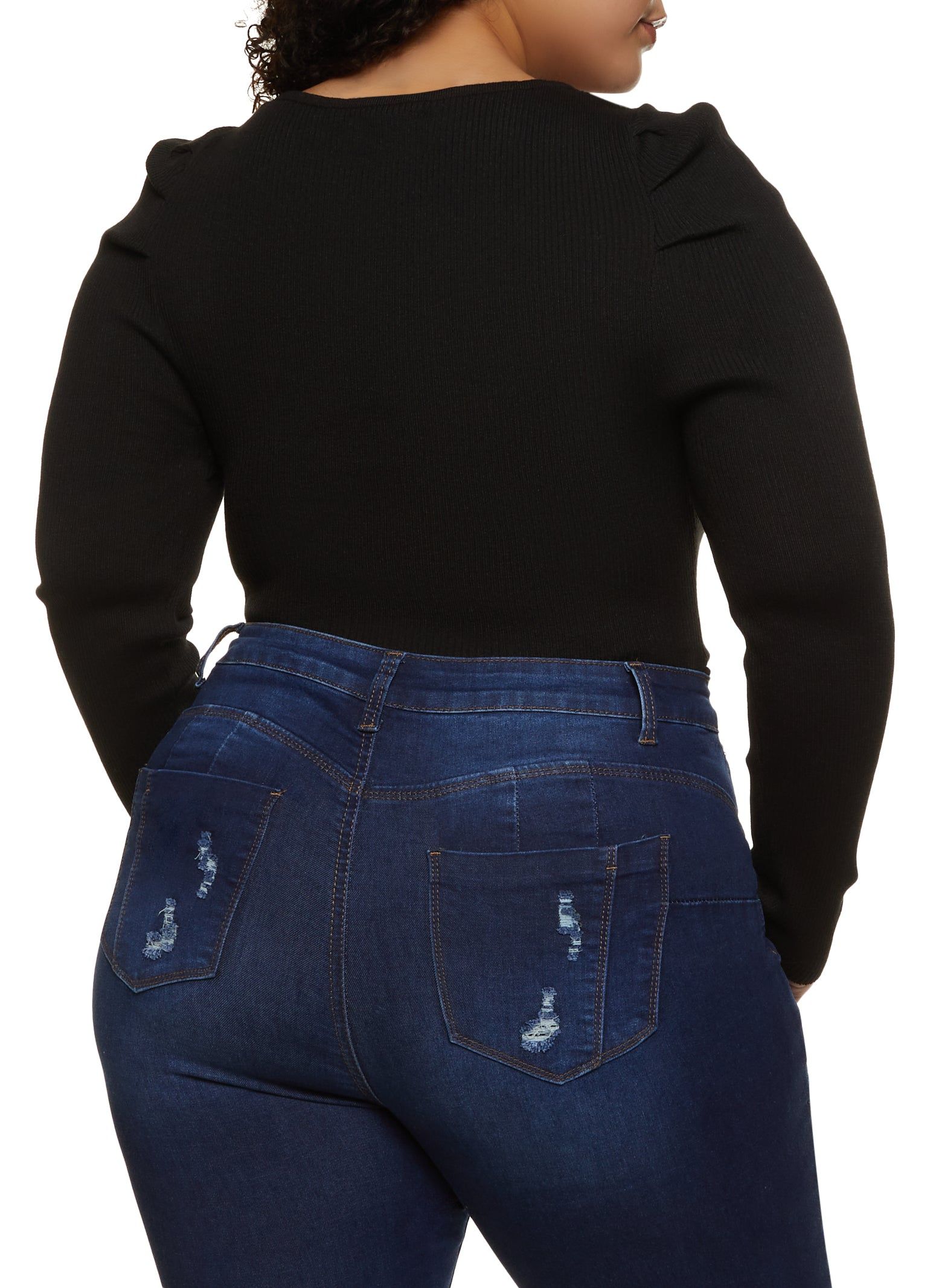 Plus Size Ribbed Puff Sleeve Bodysuit sold by Rainbow product image thumbnail 3