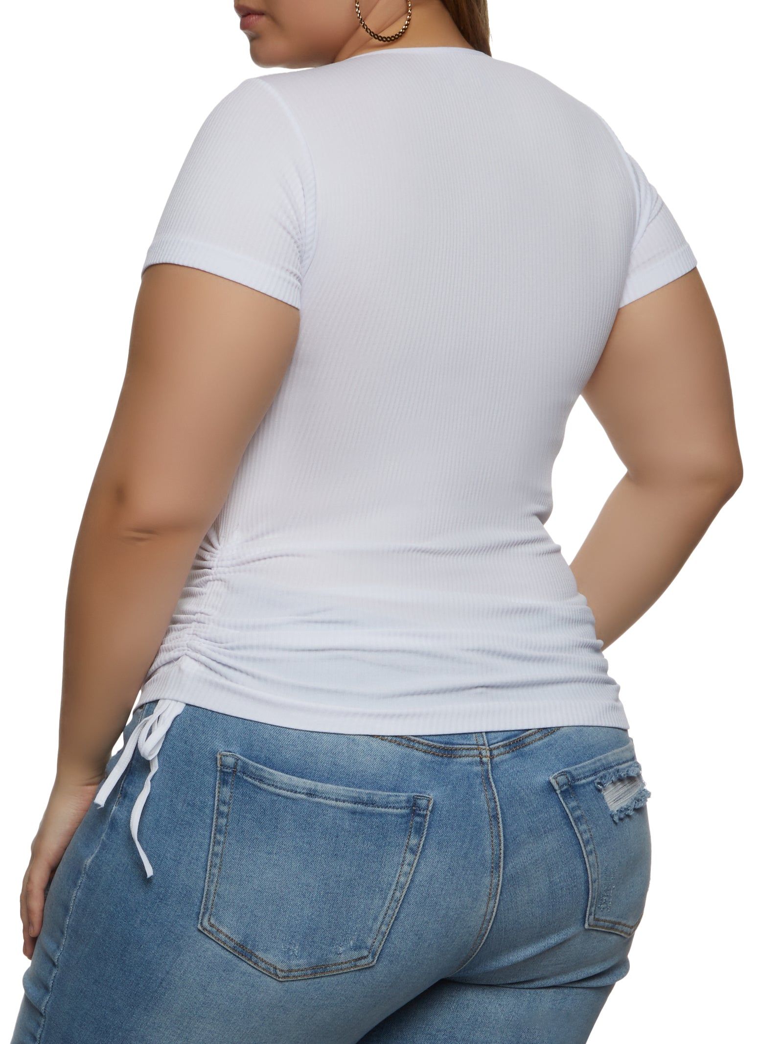 Plus Size Rib Knit Ruched Short Sleeve Top sold by Rainbow product image thumbnail 2