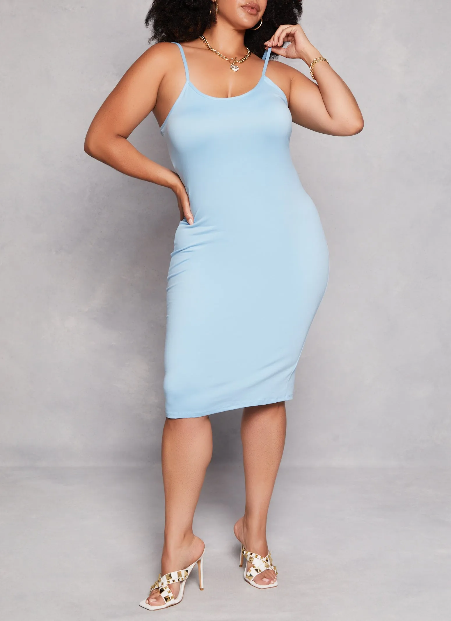 Plus Size Basic Scoop Neck Cami Midi Dress sold by Rainbow