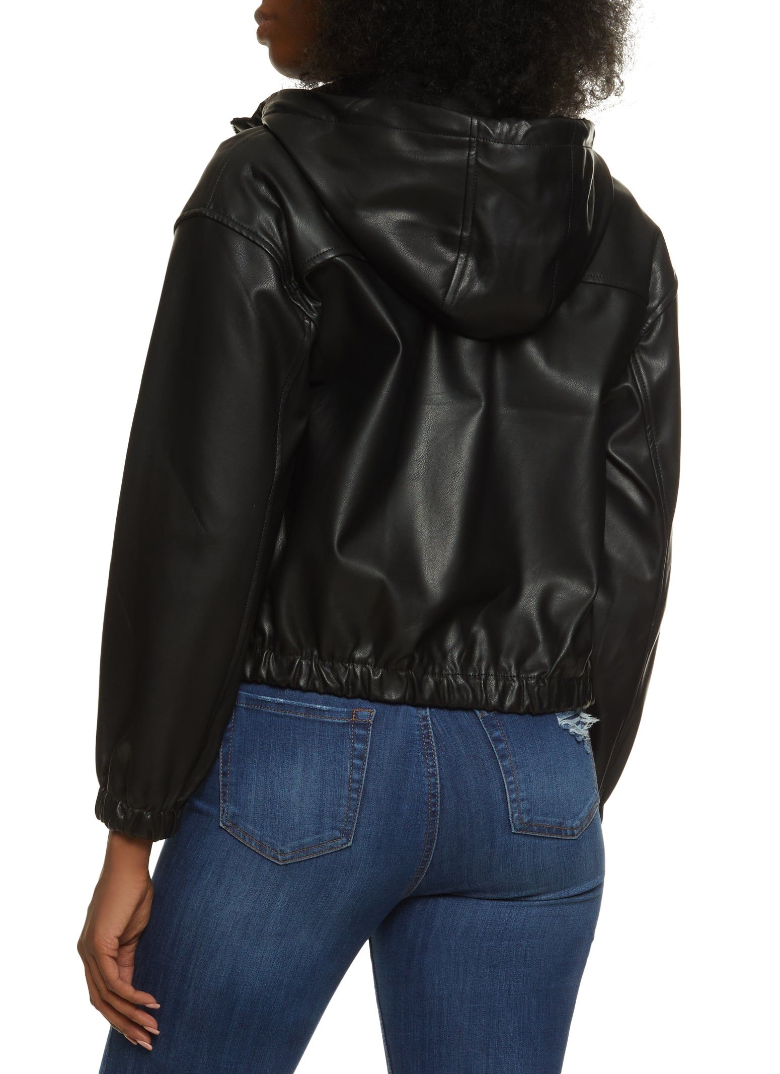 Faux Leather Zip Front Hooded Bomber Jacket sold by Rainbow product image thumbnail 2