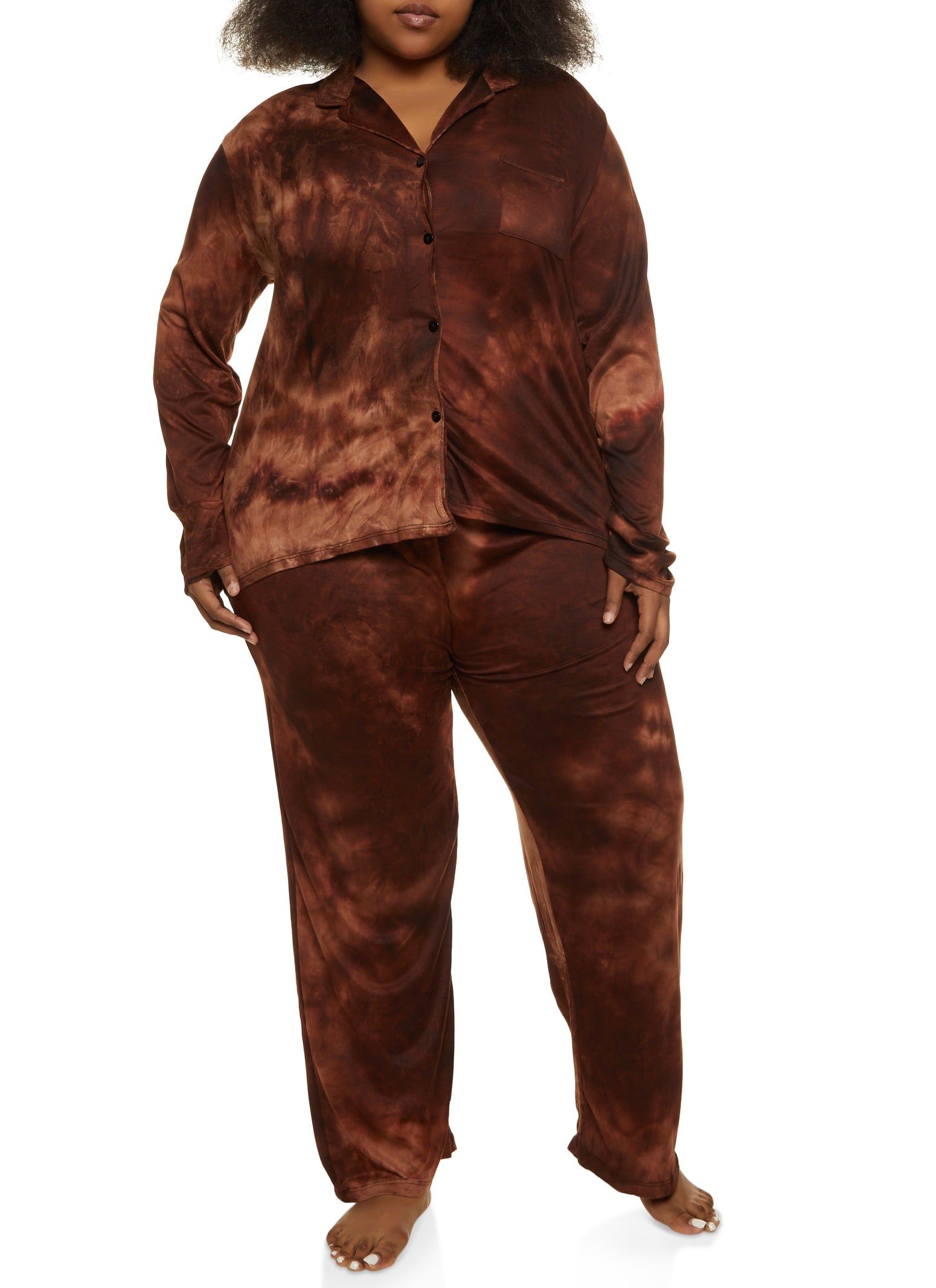 Plus Size Tie Dye Long Sleeve Pajama Shirt and Pants sold by Rainbow product image thumbnail 2