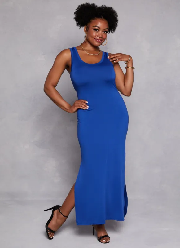 Plus Size Scoop Neck Side Slit Maxi Tank Dress sold by Rainbow