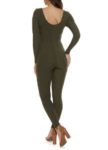 Ribbed Notch Neck Open Back Jumpsuit sold by Rainbow
