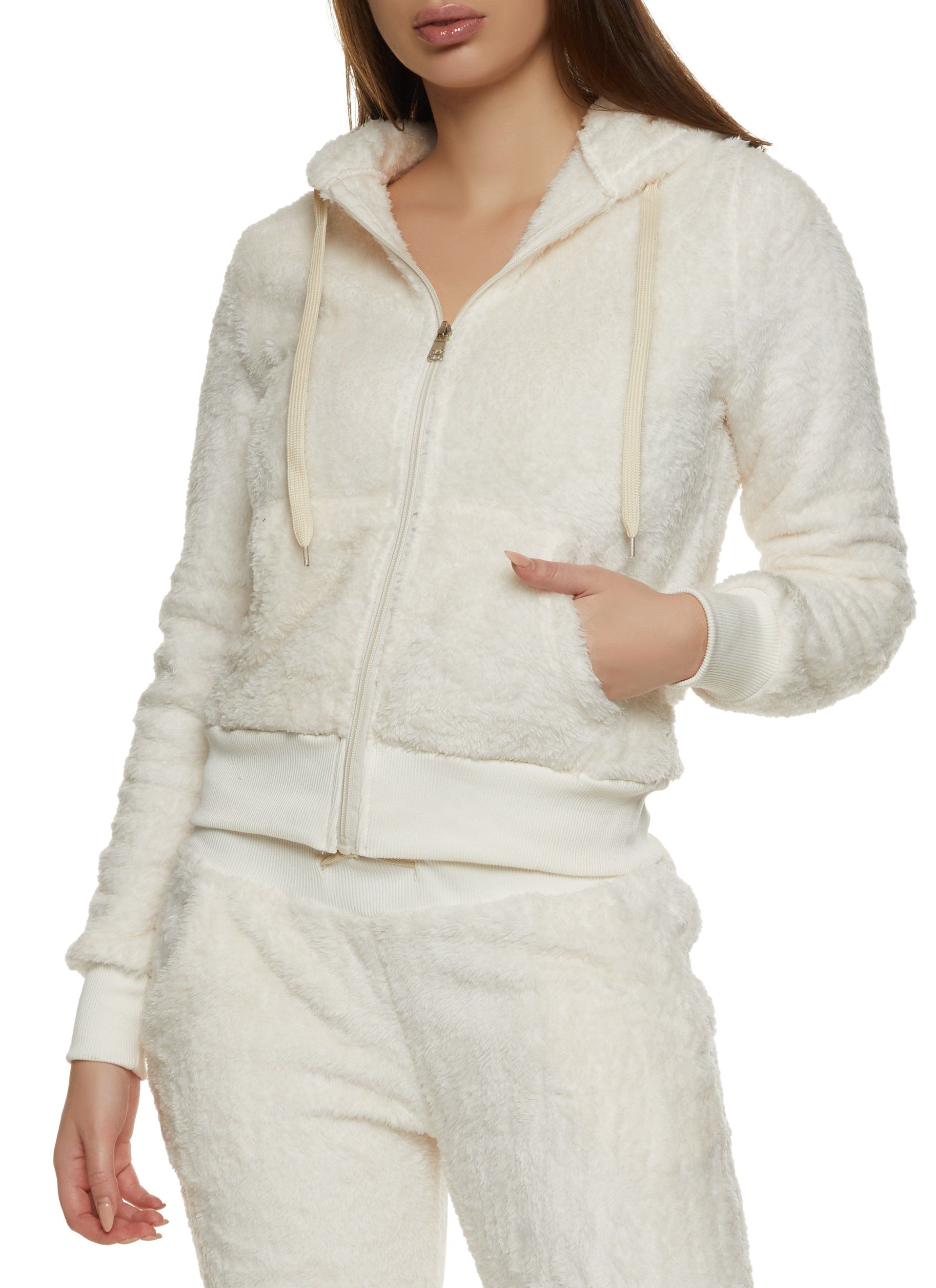 Faux Fur Zip Front Hooded Sweatshirt sold by Rainbow