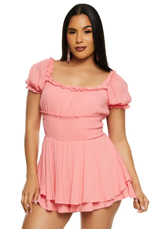 Smocked Tiered Peasant Romper sold by Rainbow