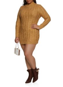 Plus Size Cable Knit Mock Neck Sweater Dress sold by Rainbow