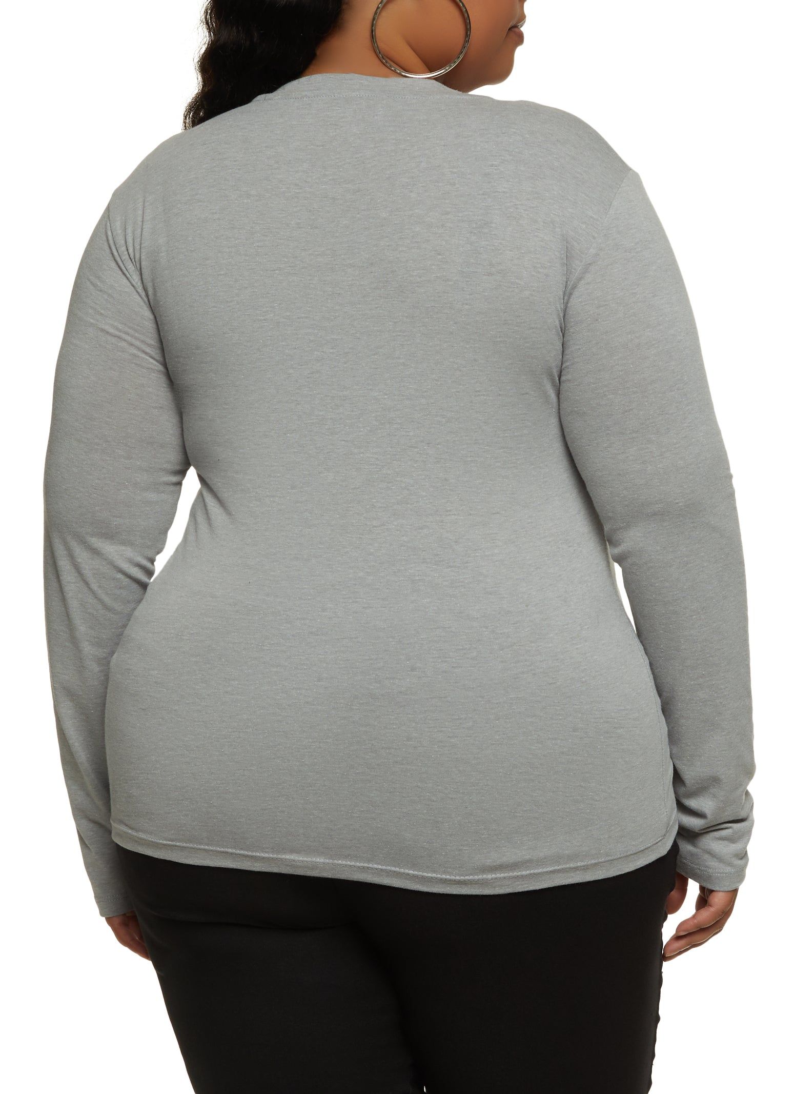 Plus Size Long Sleeve V Neck Basic Tee sold by Rainbow product image thumbnail 2