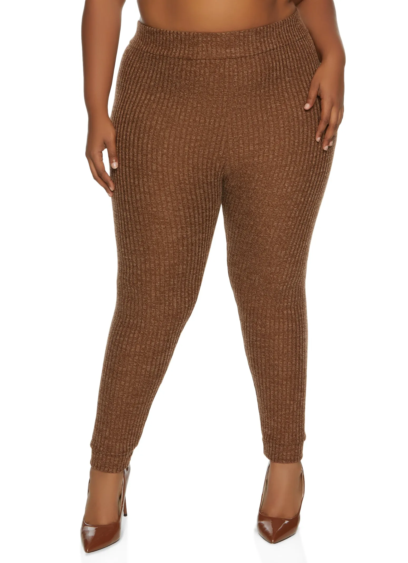Plus Size Ribbed Knit High Waist Leggings sold by Rainbow