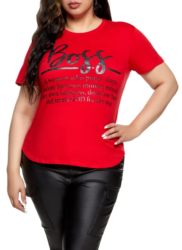 Plus Size Boss Glitter High Low Graphic T Shirt sold by Rainbow