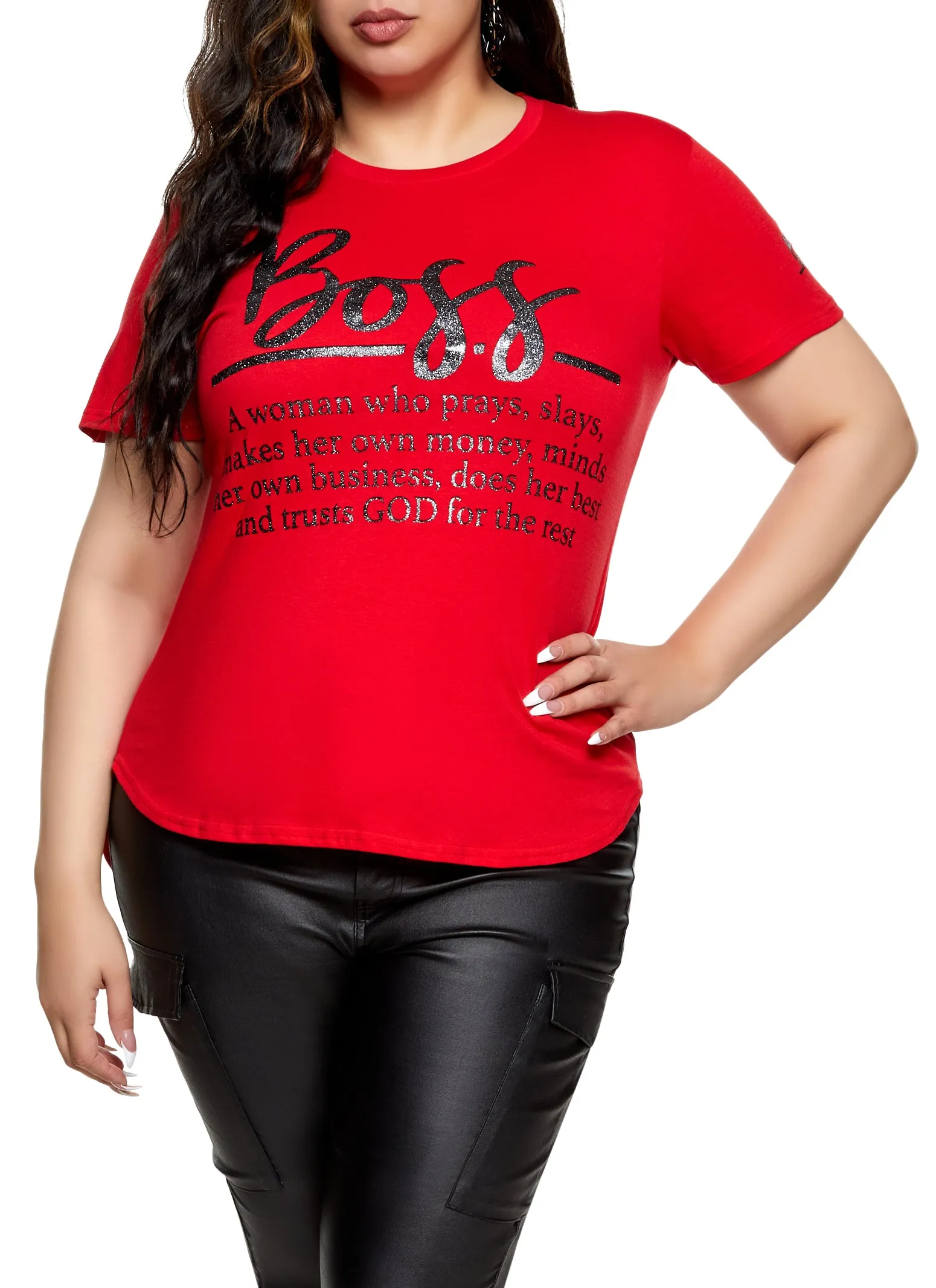 Plus Size Boss Glitter High Low Graphic T Shirt sold by Rainbow
