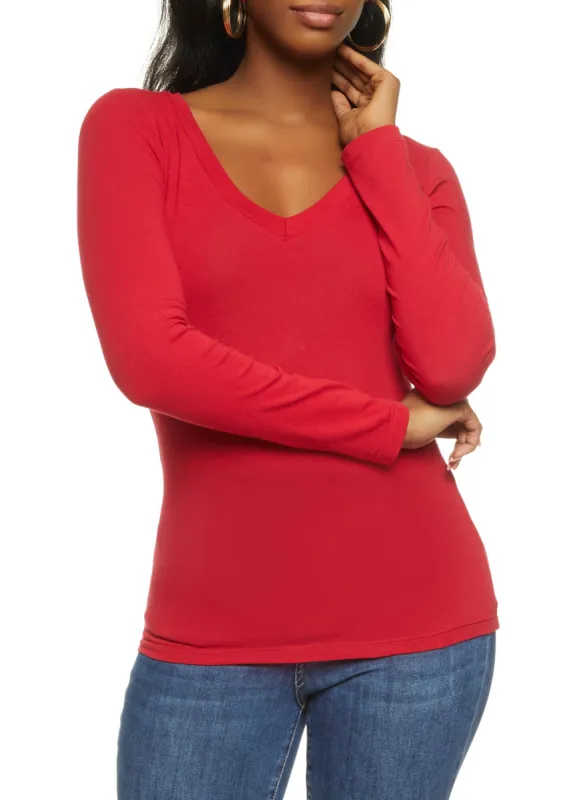 Basic V Neck Long Sleeve Top sold by Rainbow