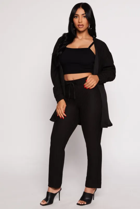 Ribbed Drawstring High Waist Straight Leg Pants sold by Rainbow