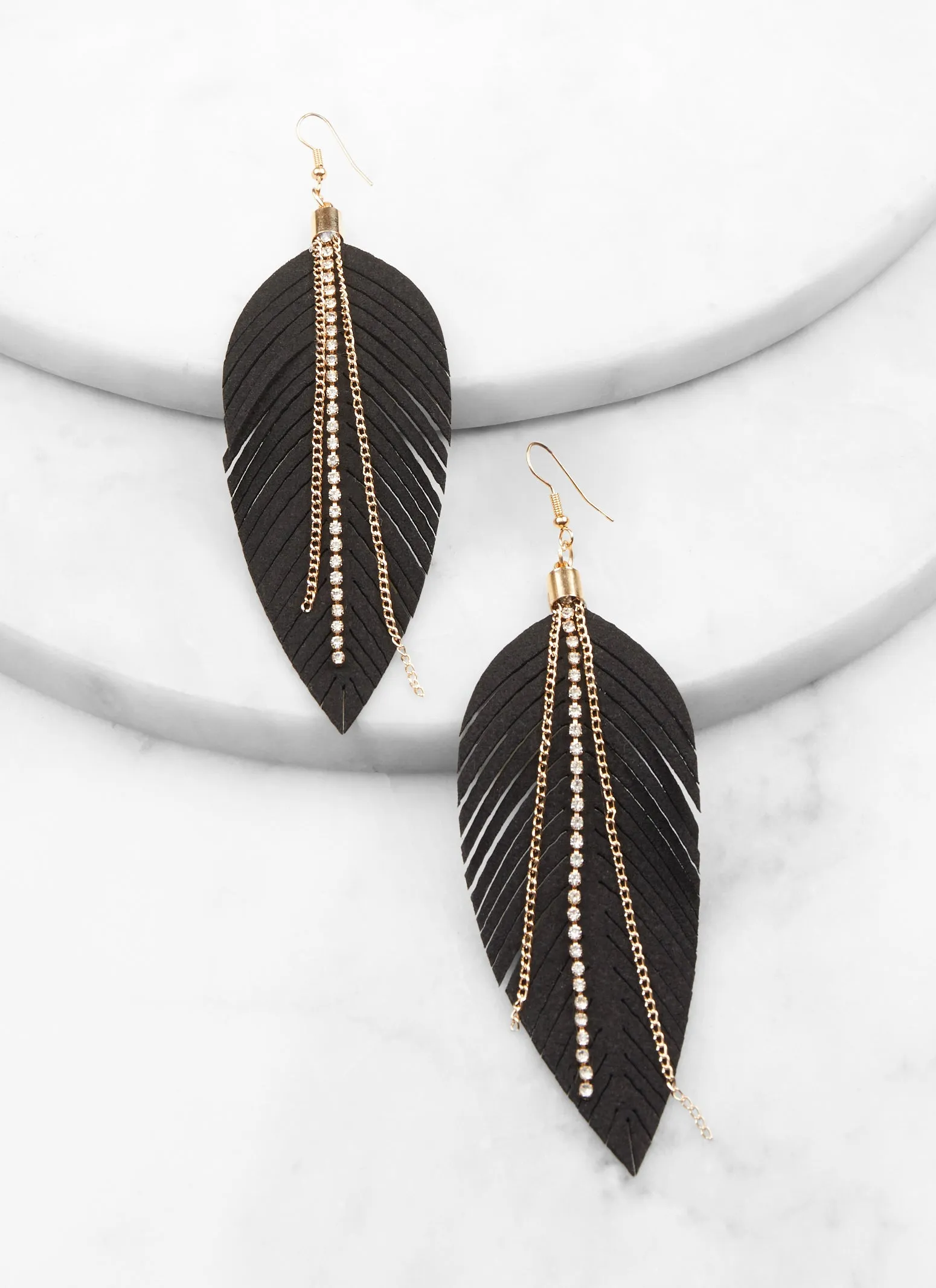 Rhinestone Faux Suede Leaf Drop Earrings sold by Rainbow product image thumbnail 2