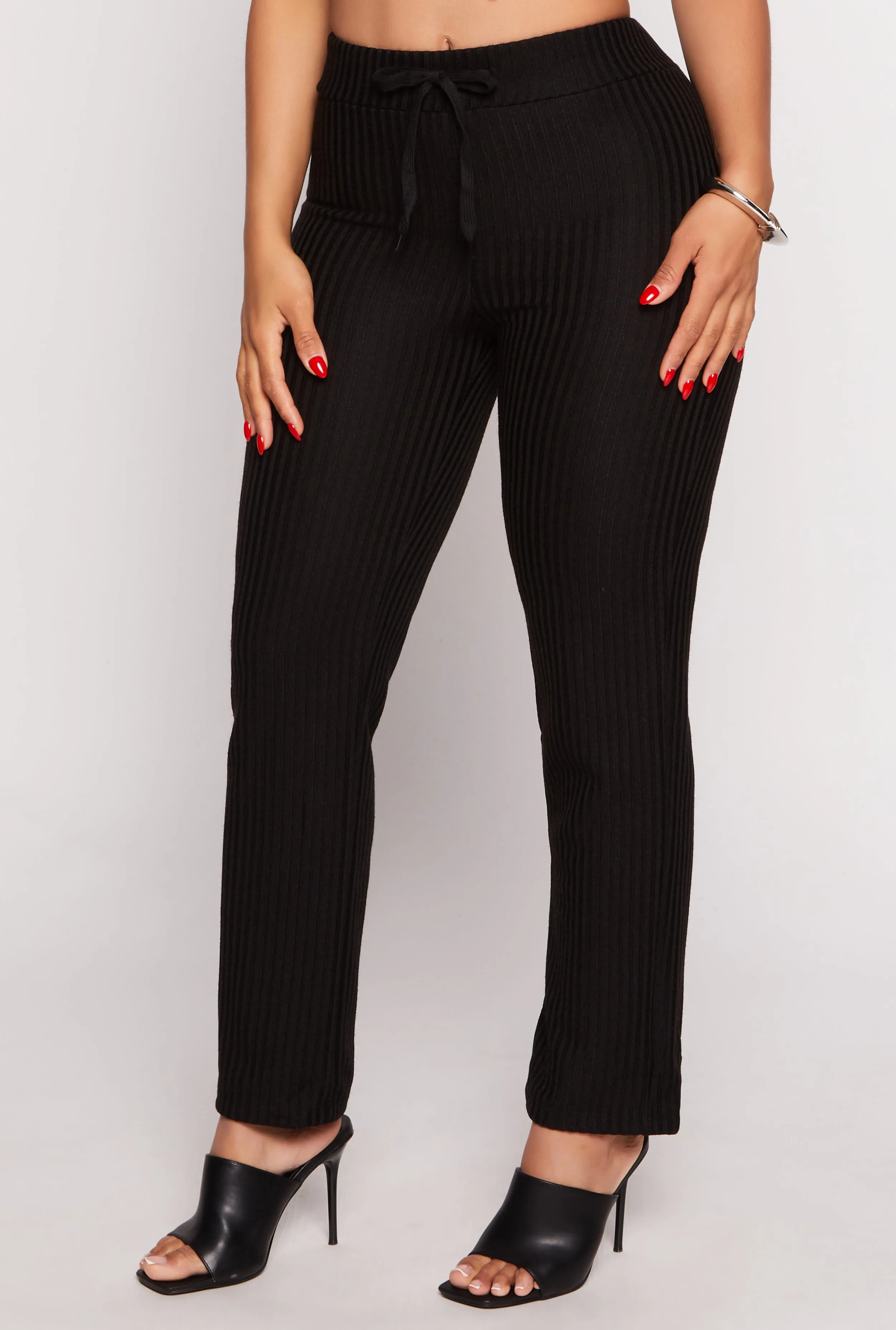 Ribbed Drawstring High Waist Straight Leg Pants sold by Rainbow product image thumbnail 2