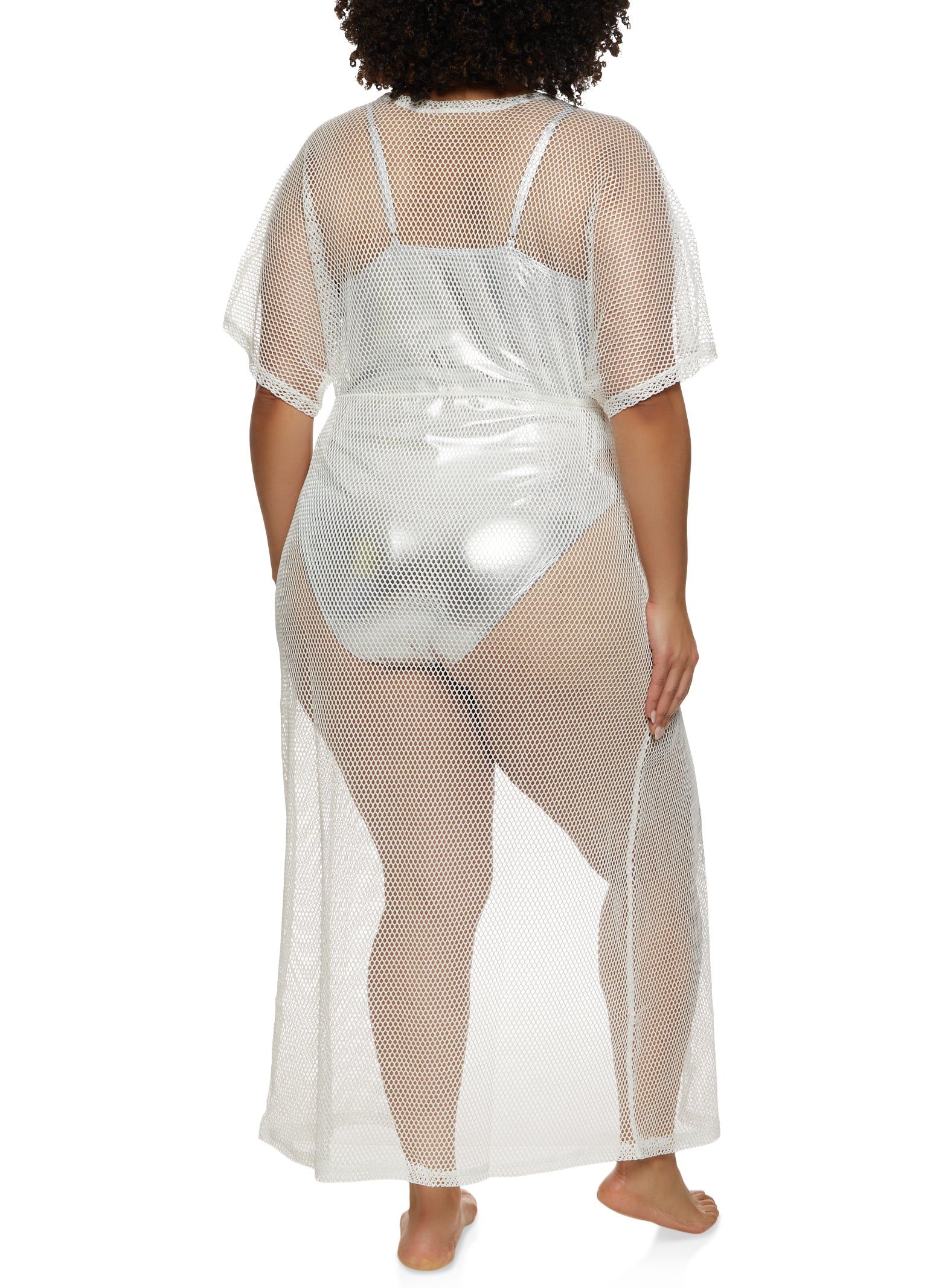 Plus Size Fishnet Tie Waist Cover Up Kimono sold by Rainbow product image thumbnail 3