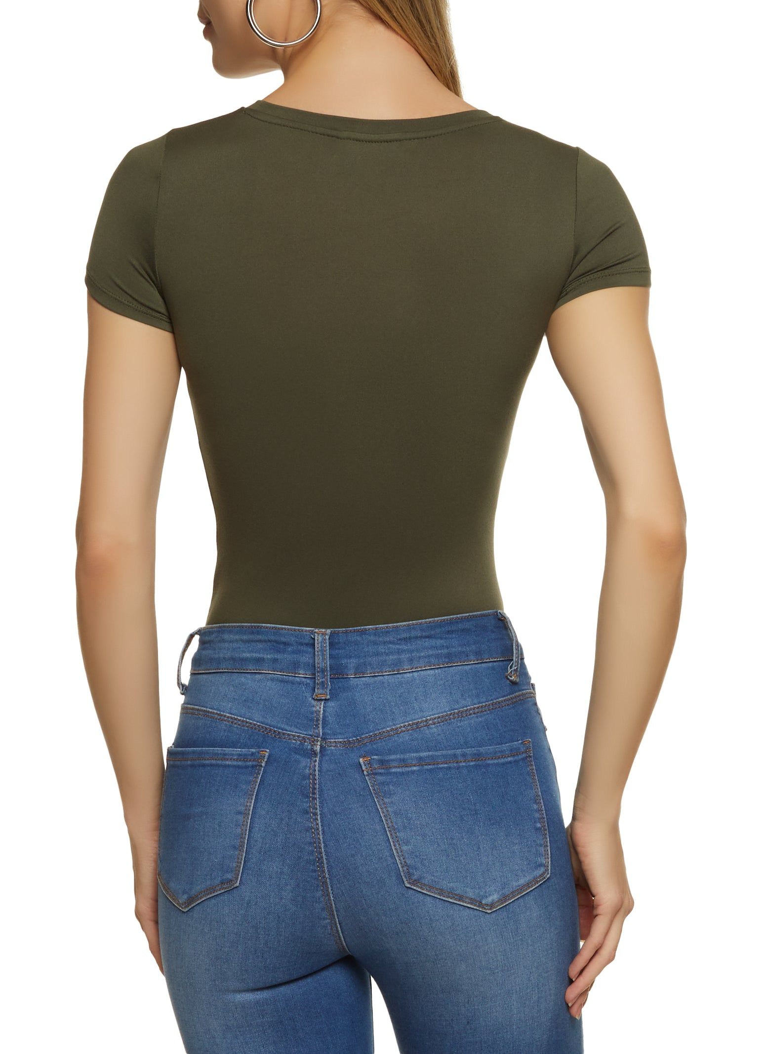 Solid Crew Neck Short Sleeve Bodysuit sold by Rainbow product image thumbnail 3