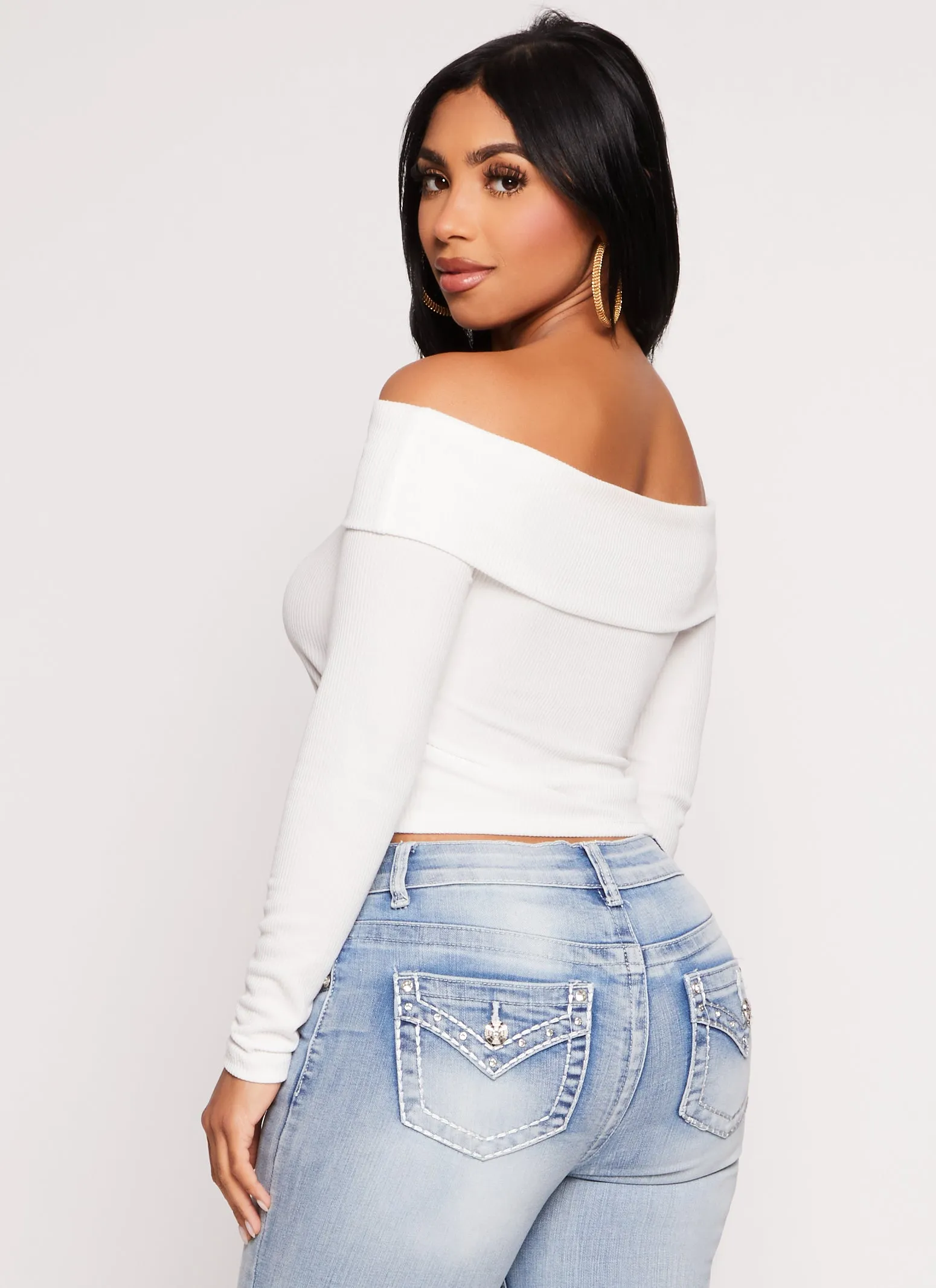 Iris Long Sleeve Off the Shoulder Crop Top sold by Rainbow product image thumbnail 3