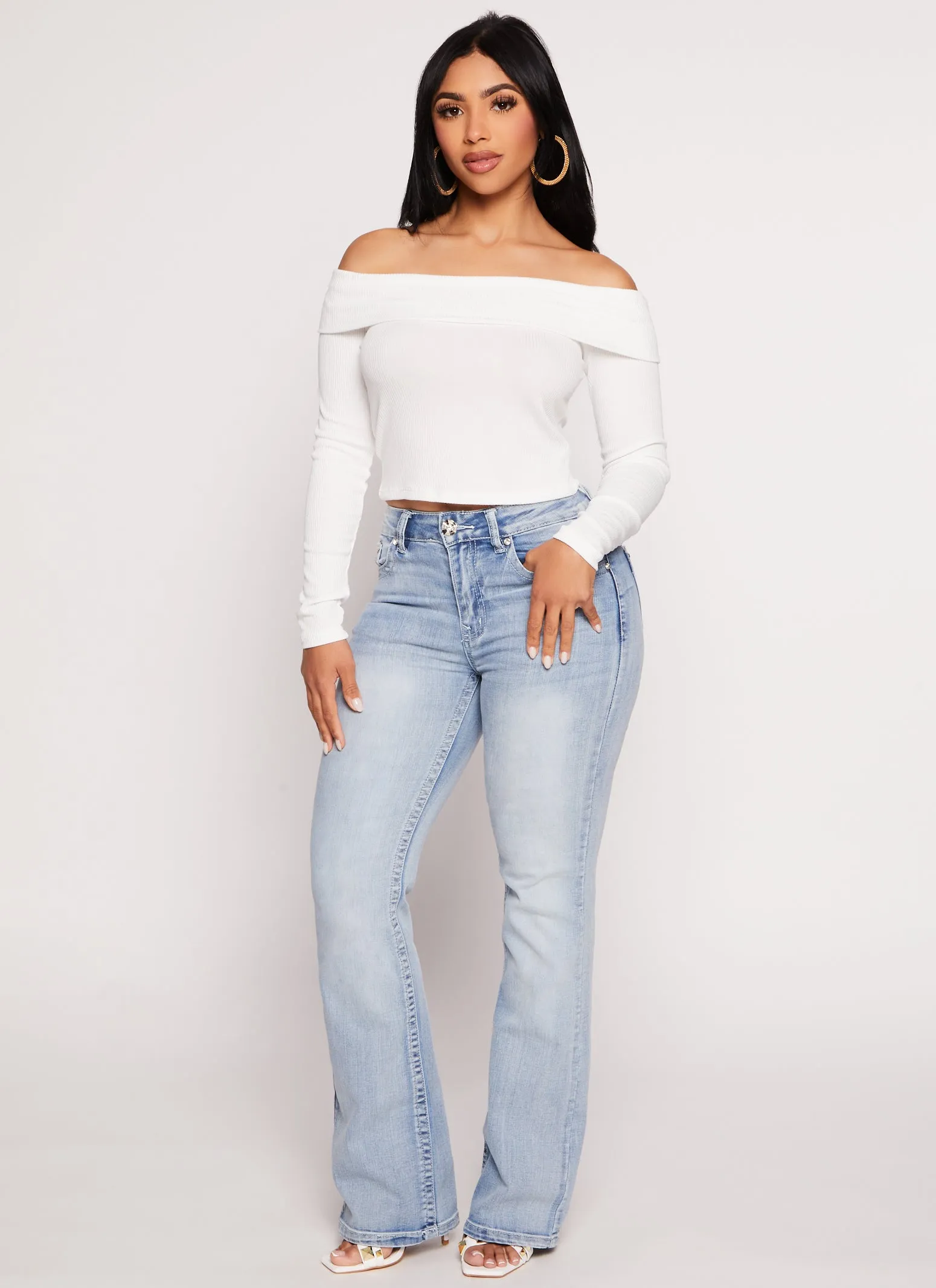 Iris Long Sleeve Off the Shoulder Crop Top sold by Rainbow product image thumbnail 2