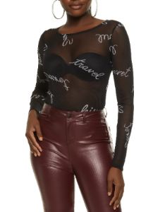 Mesh Printed Long Sleeve Bodysuit sold by Rainbow
