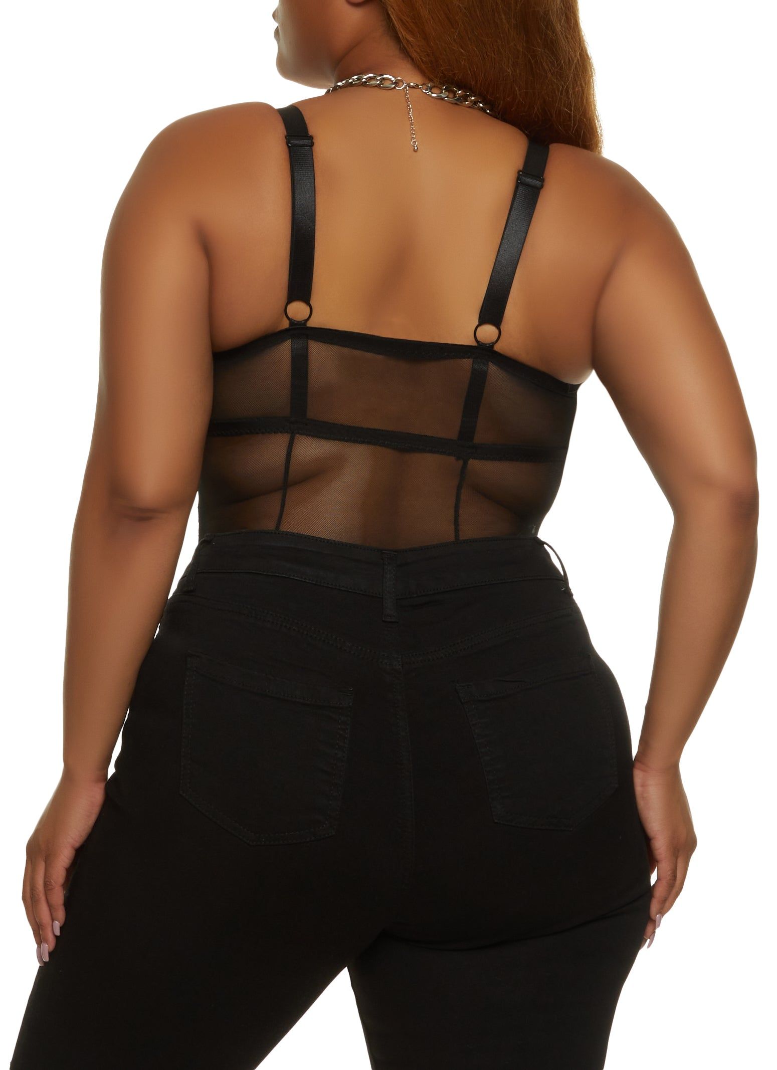 Plus Size Mesh Floral Lace Detail Bodysuit sold by Rainbow product image thumbnail 3