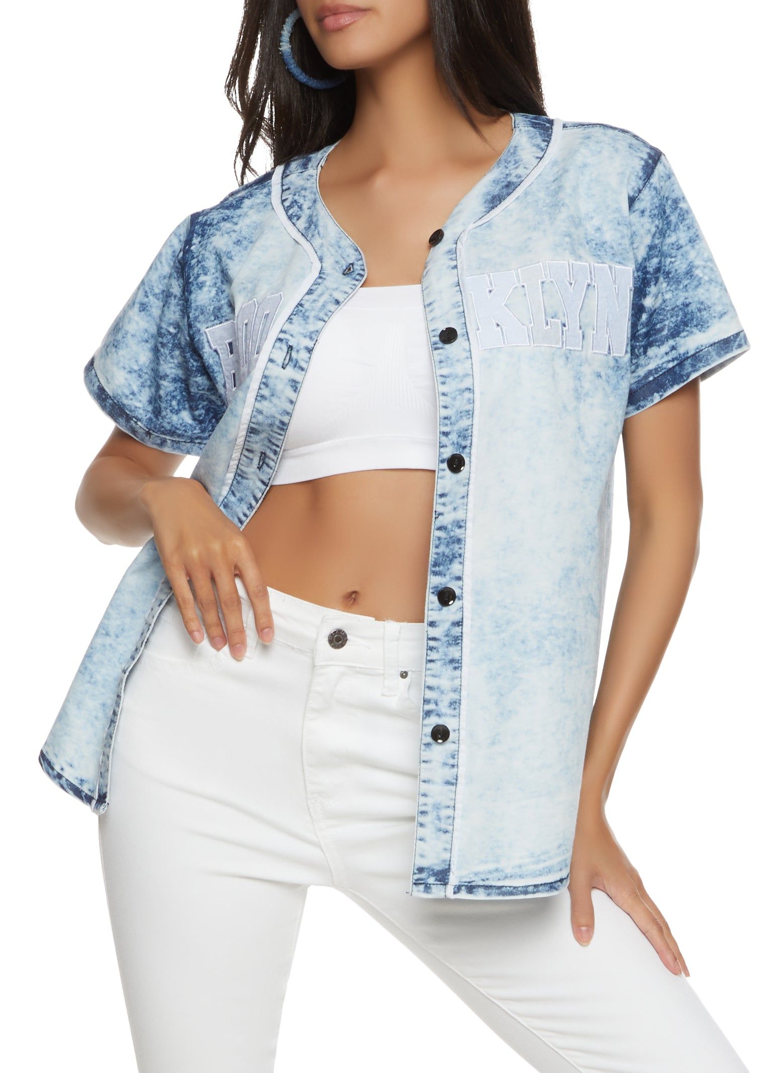 Acid Wash Brooklyn 01 Denim Baseball Shirt sold by Rainbow