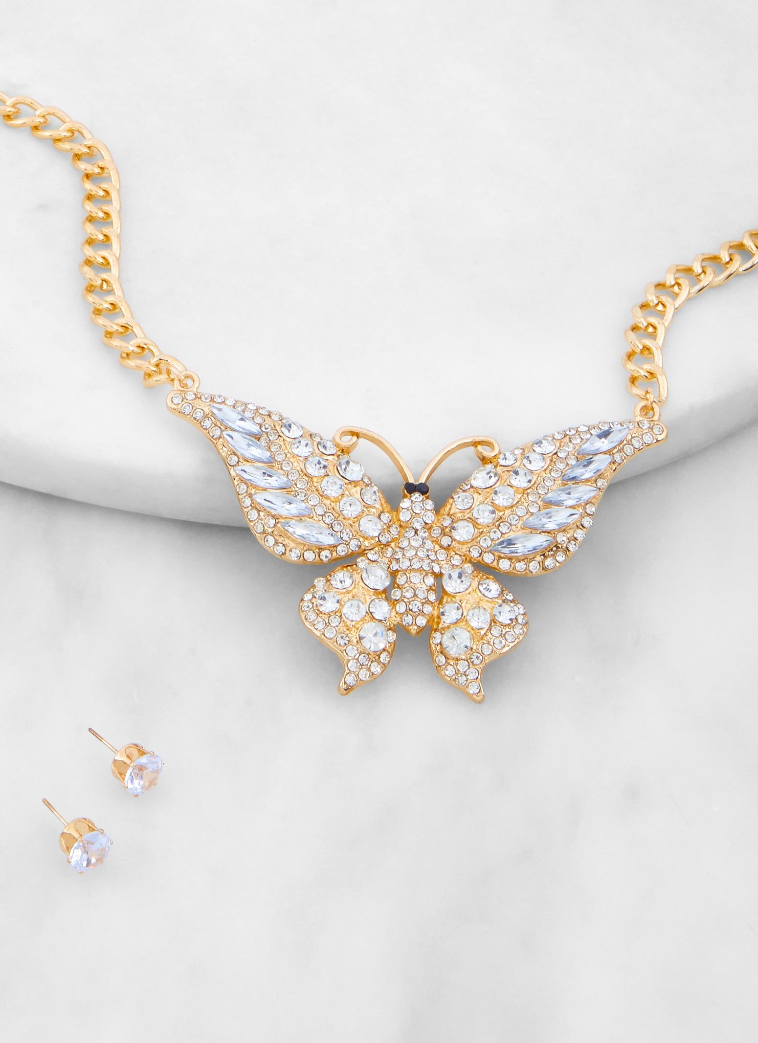 Rhinestone Butterfly Necklace and Stud Earrings sold by Rainbow product image thumbnail 2