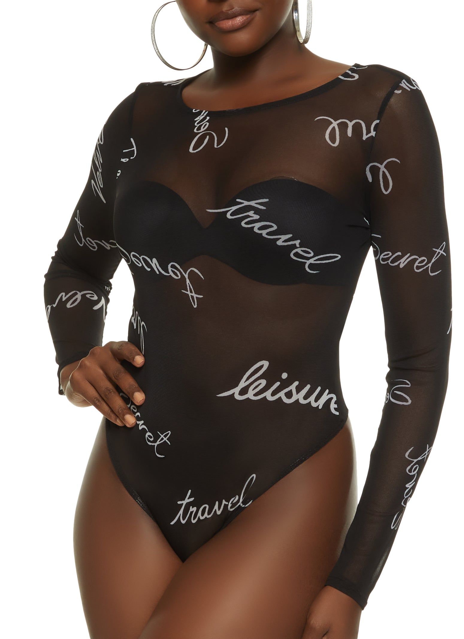Mesh Printed Long Sleeve Bodysuit sold by Rainbow