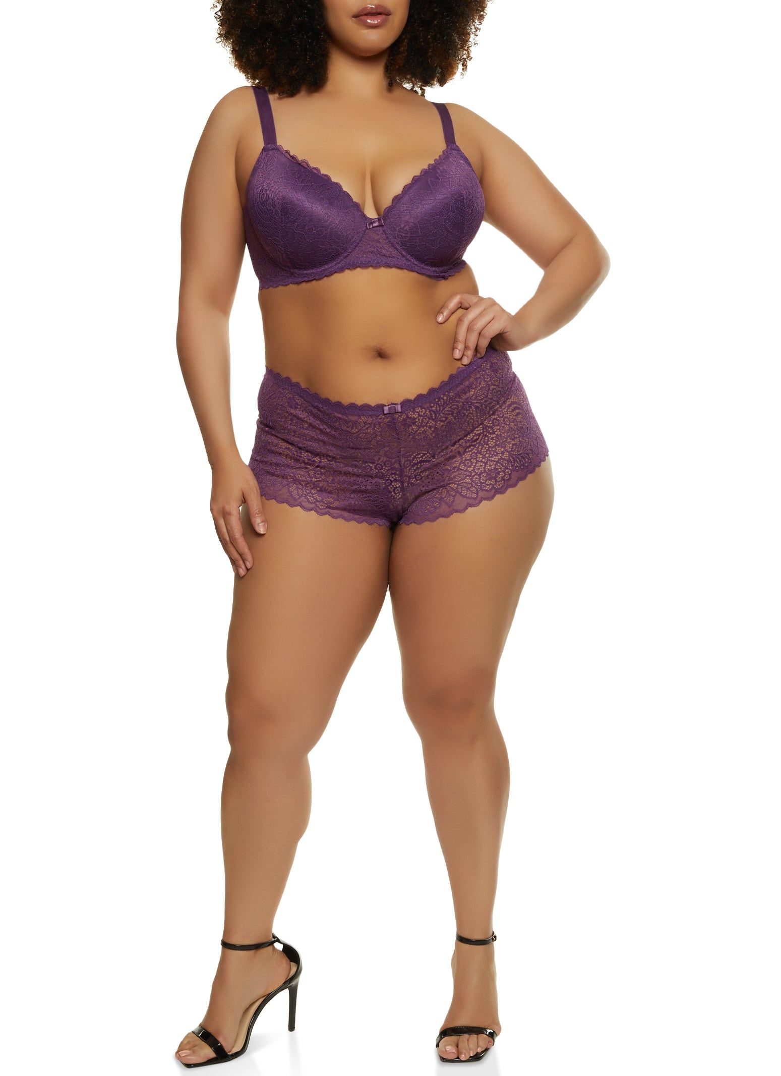 Plus Size Floral Lace Push Up Plunge Bra sold by Rainbow product image thumbnail 2