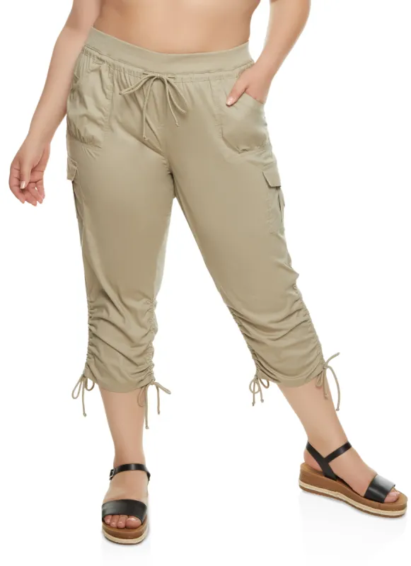 Plus Size High Waisted Ruched Cargo Capri Pants sold by Rainbow