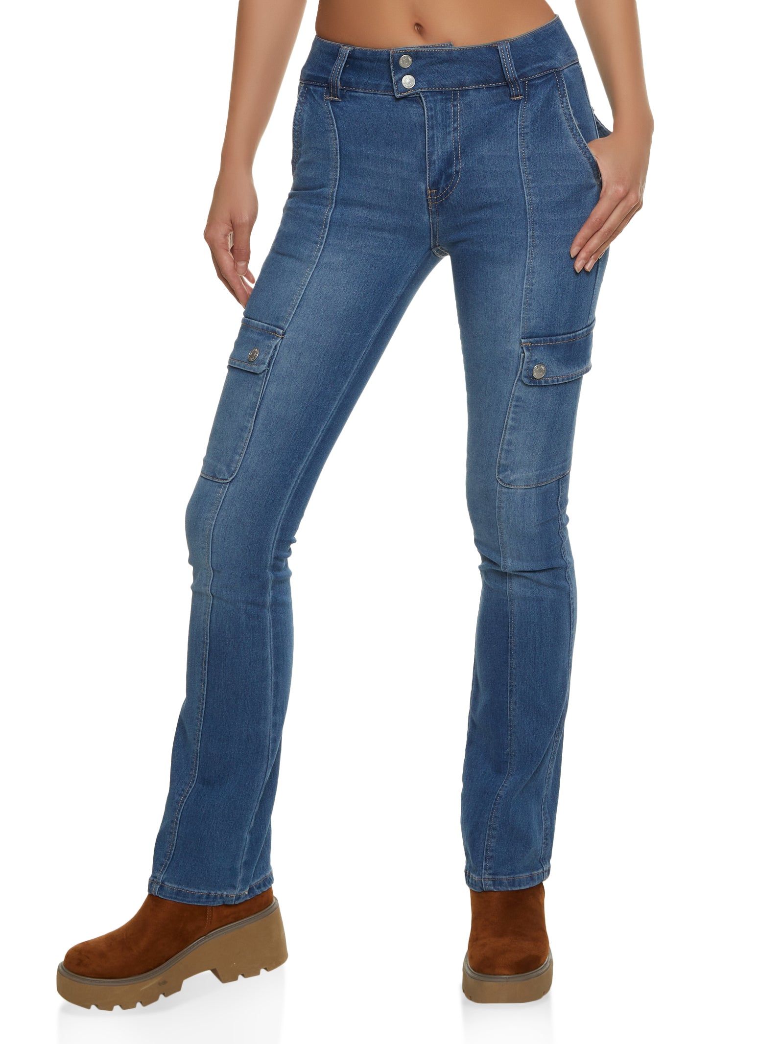 Almost Famous Low Rise Straight Leg Cargo Jeans sold by Rainbow
