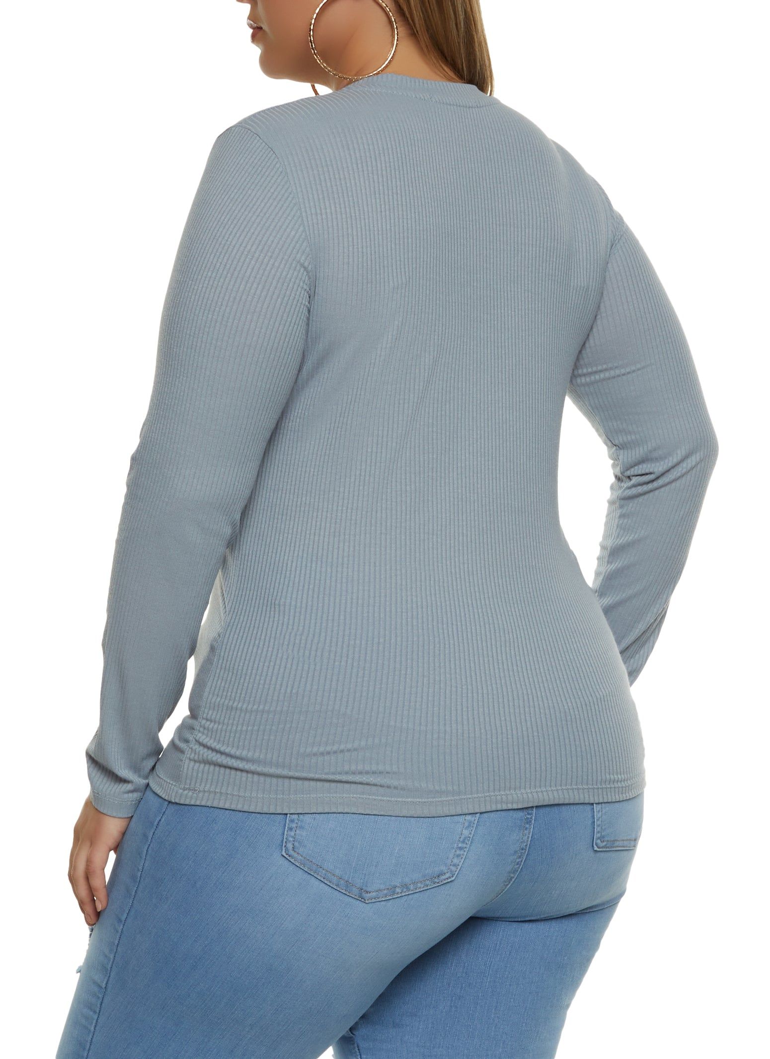 Plus Size Ribbed V Neck Ruched Side Tee sold by Rainbow product image thumbnail 2
