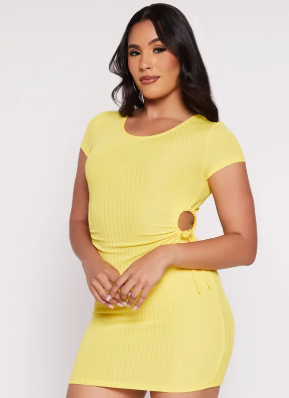 Drawstring Side Cut Out Waist T Shirt Dress sold by Rainbow