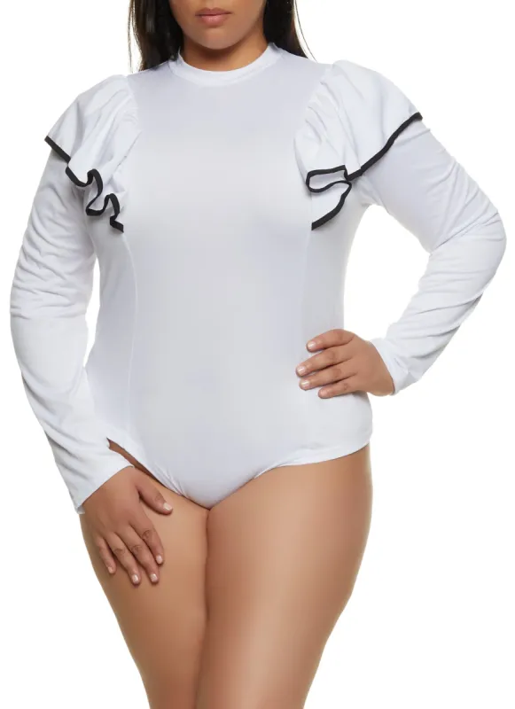 Plus Size Contrast Ruffle Trim Bodysuit sold by Rainbow