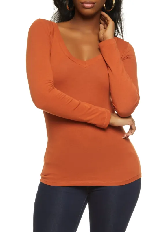 Basic V Neck Long Sleeve Top sold by Rainbow