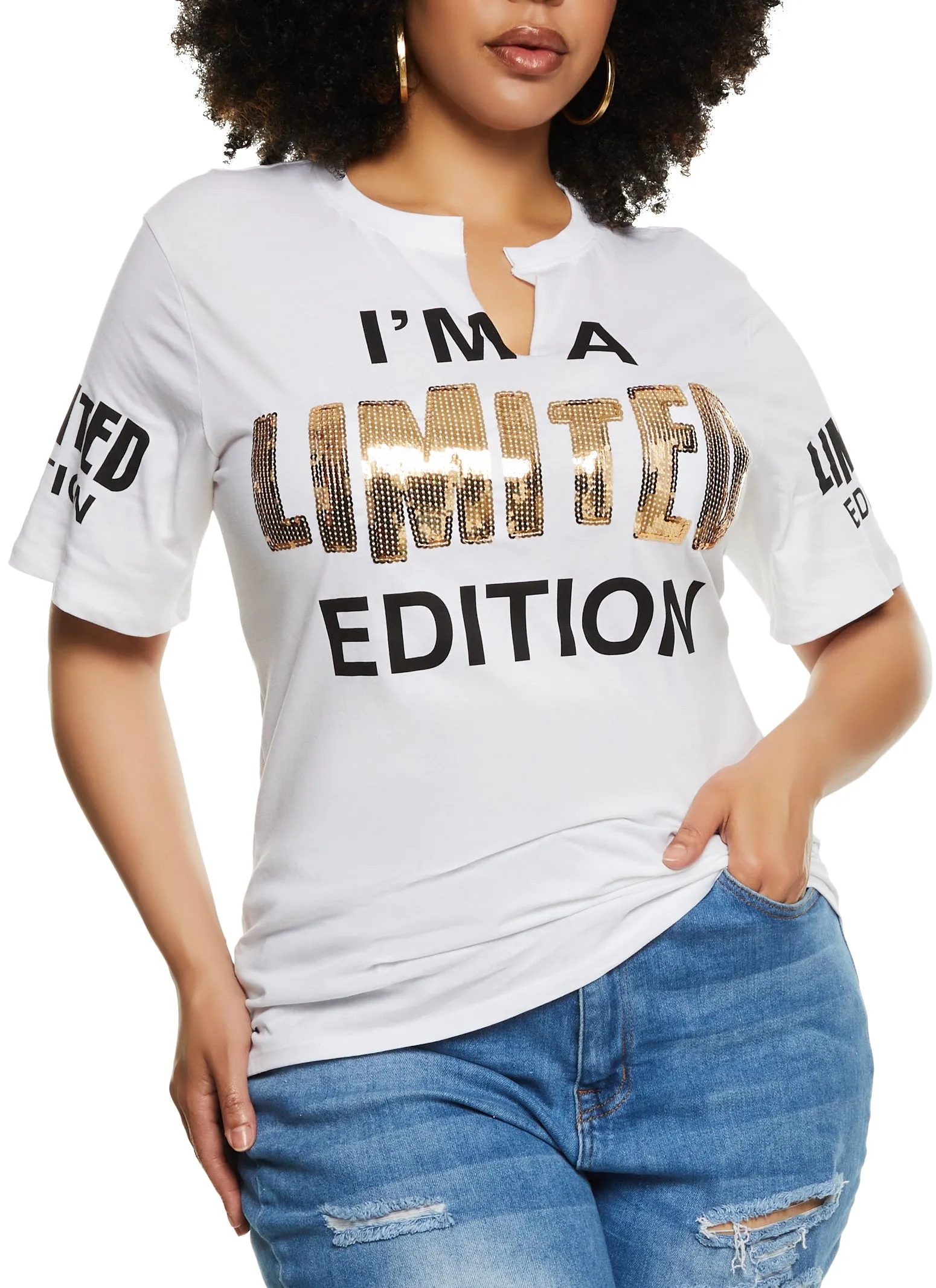 Plus Size Sequin Limited Edition Graphic T Shirt sold by Rainbow