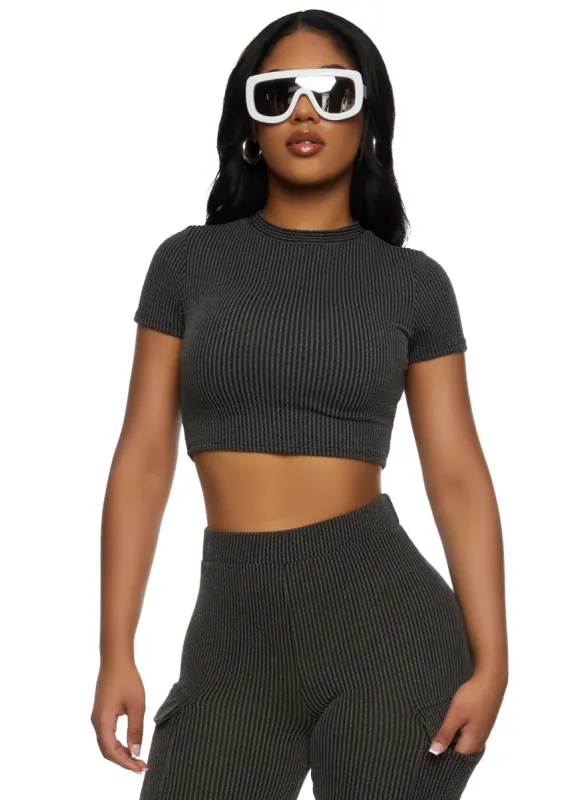 Rib Knit Cropped Tee sold by Rainbow