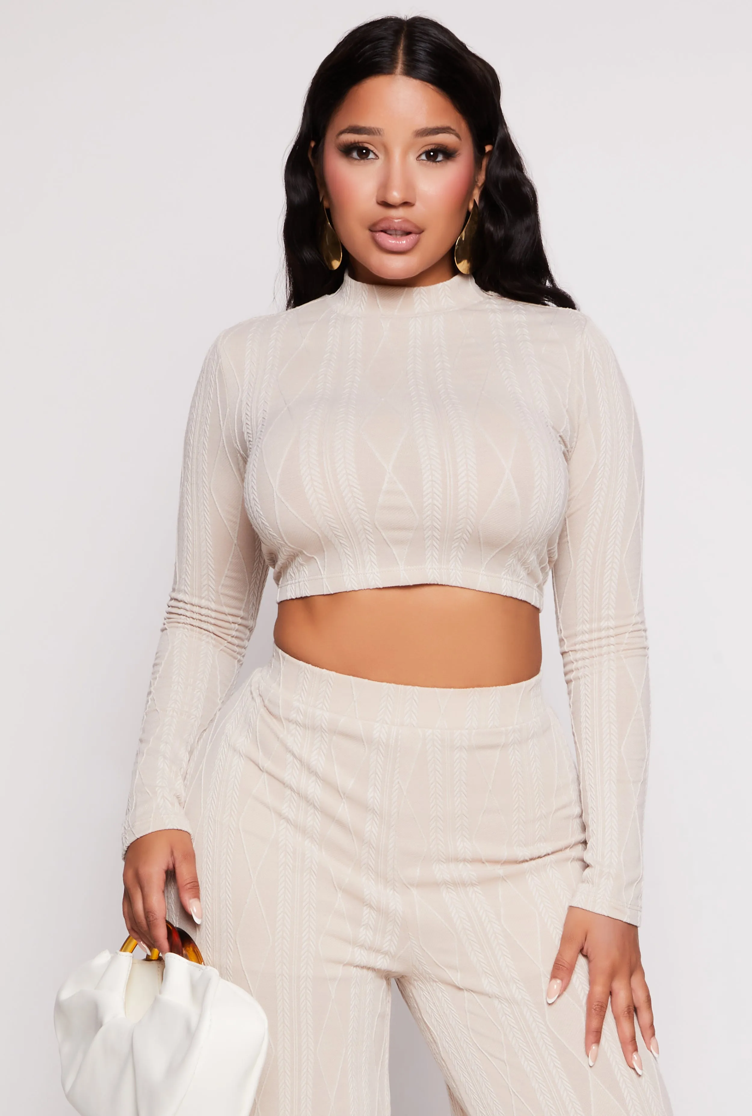 Cable Knit Mock Neck Long Sleeve Crop Top sold by Rainbow