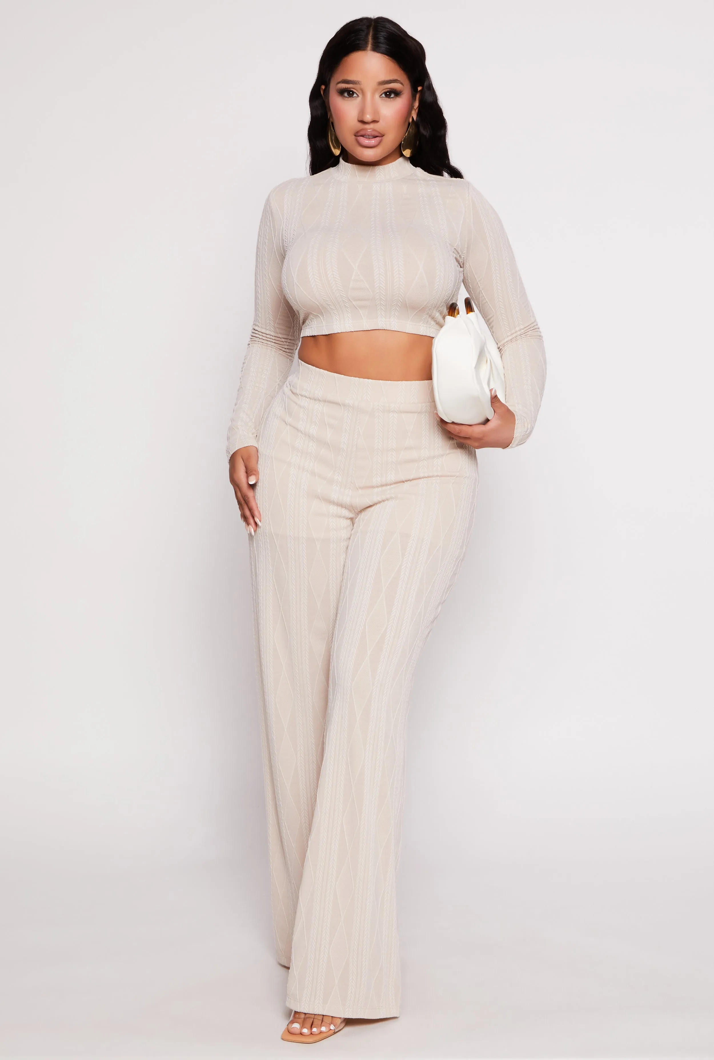 Cable Knit Mock Neck Long Sleeve Crop Top sold by Rainbow product image thumbnail 2