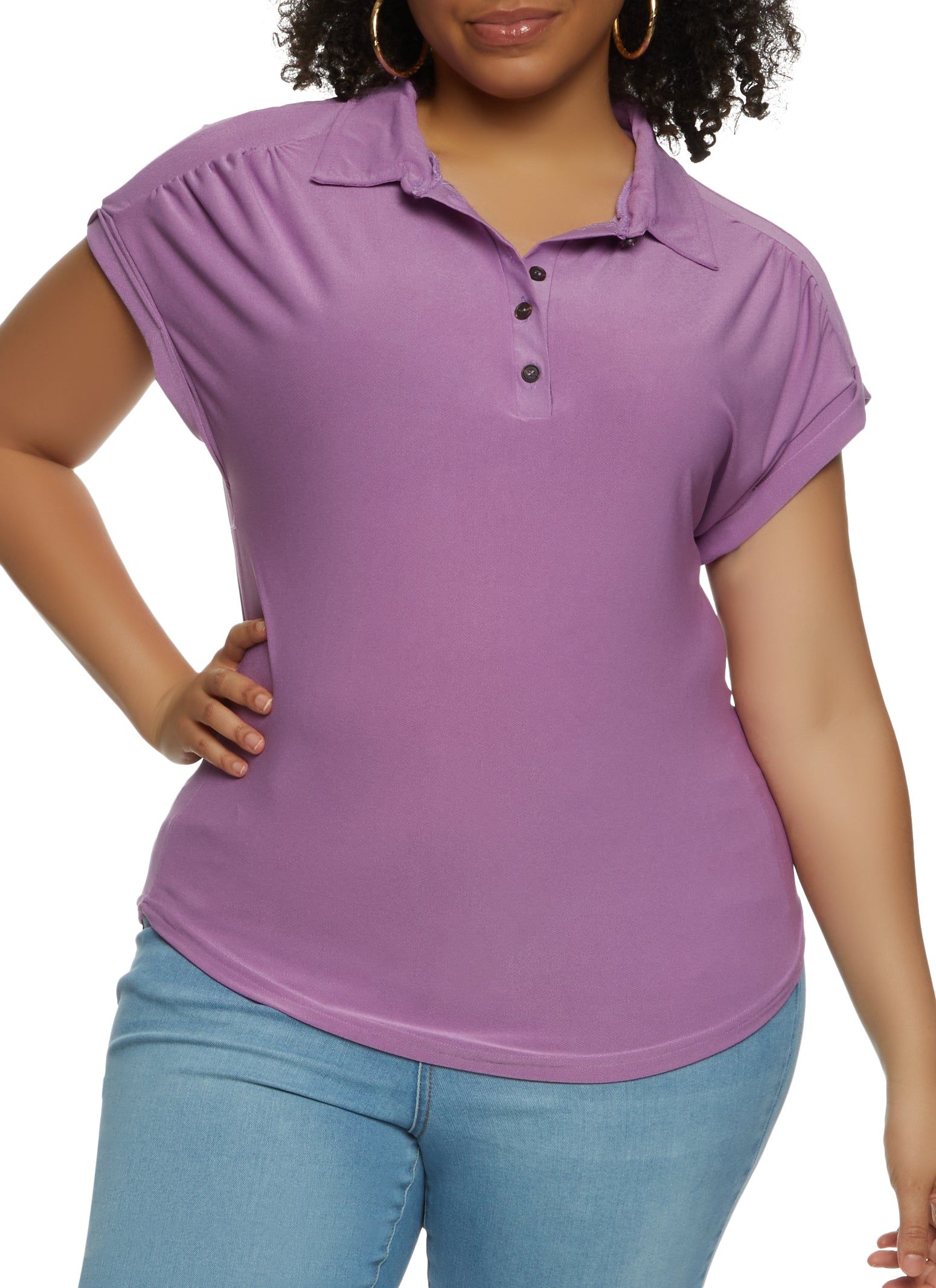 Plus Size Crepe Knit Half Button Down Top sold by Rainbow
