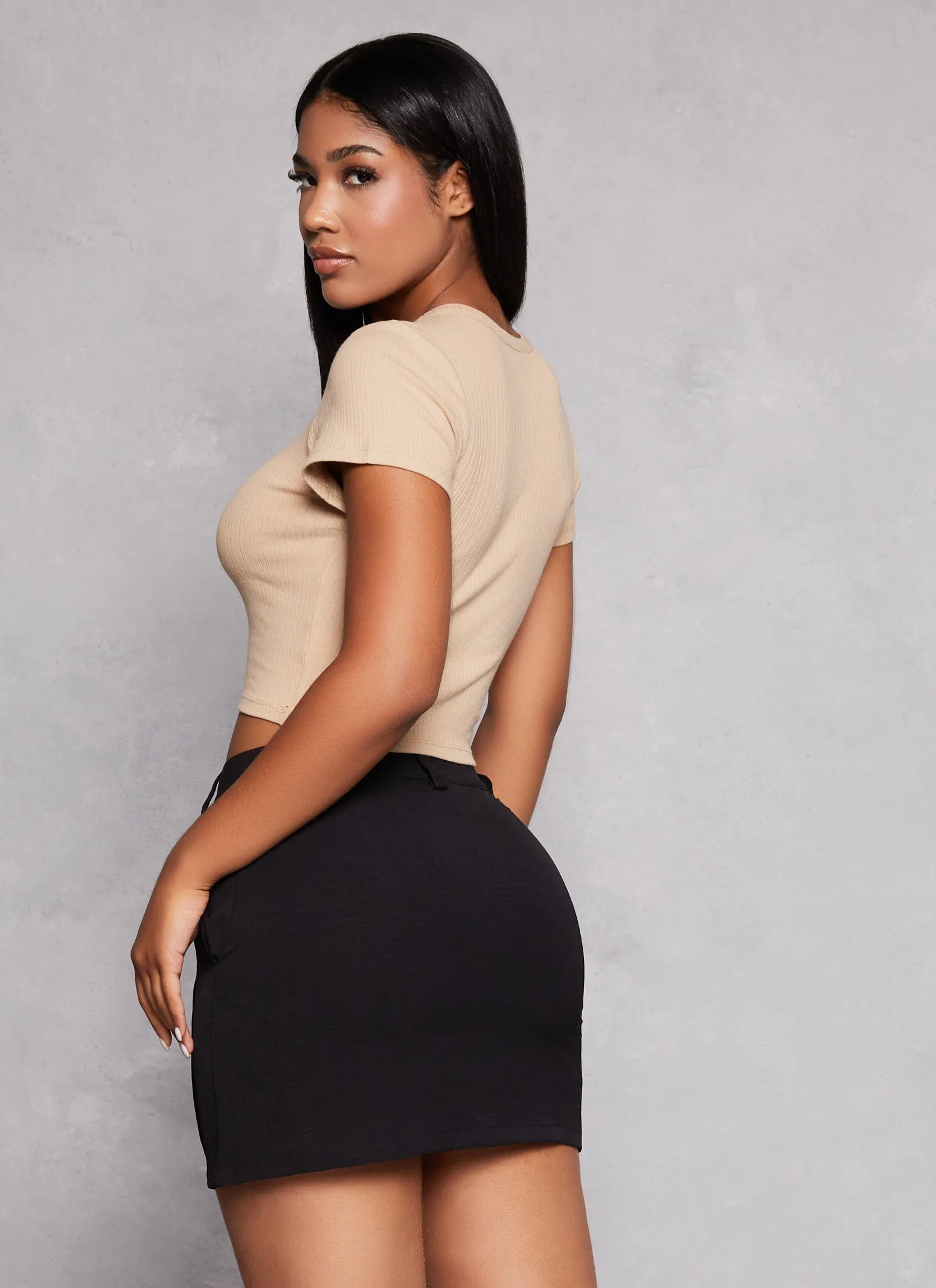 Basic Ribbed Knit Cropped Tee sold by Rainbow product image thumbnail 3