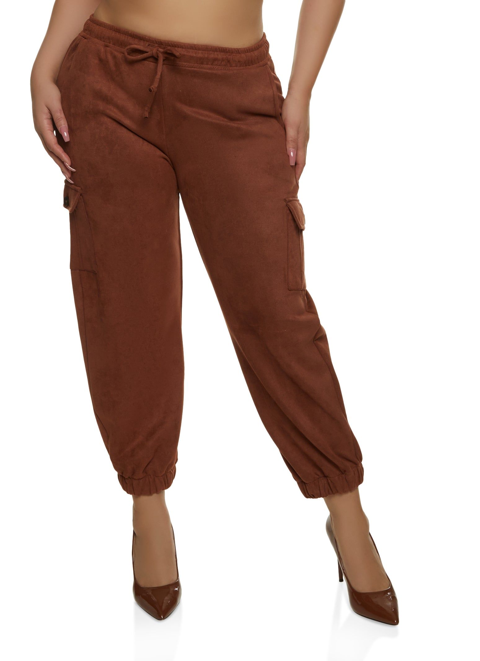 Plus Size Faux Suede Drawstring Cargo Pants sold by Rainbow