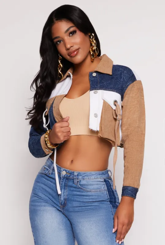 Color Block Cropped Jean Jacket sold by Rainbow