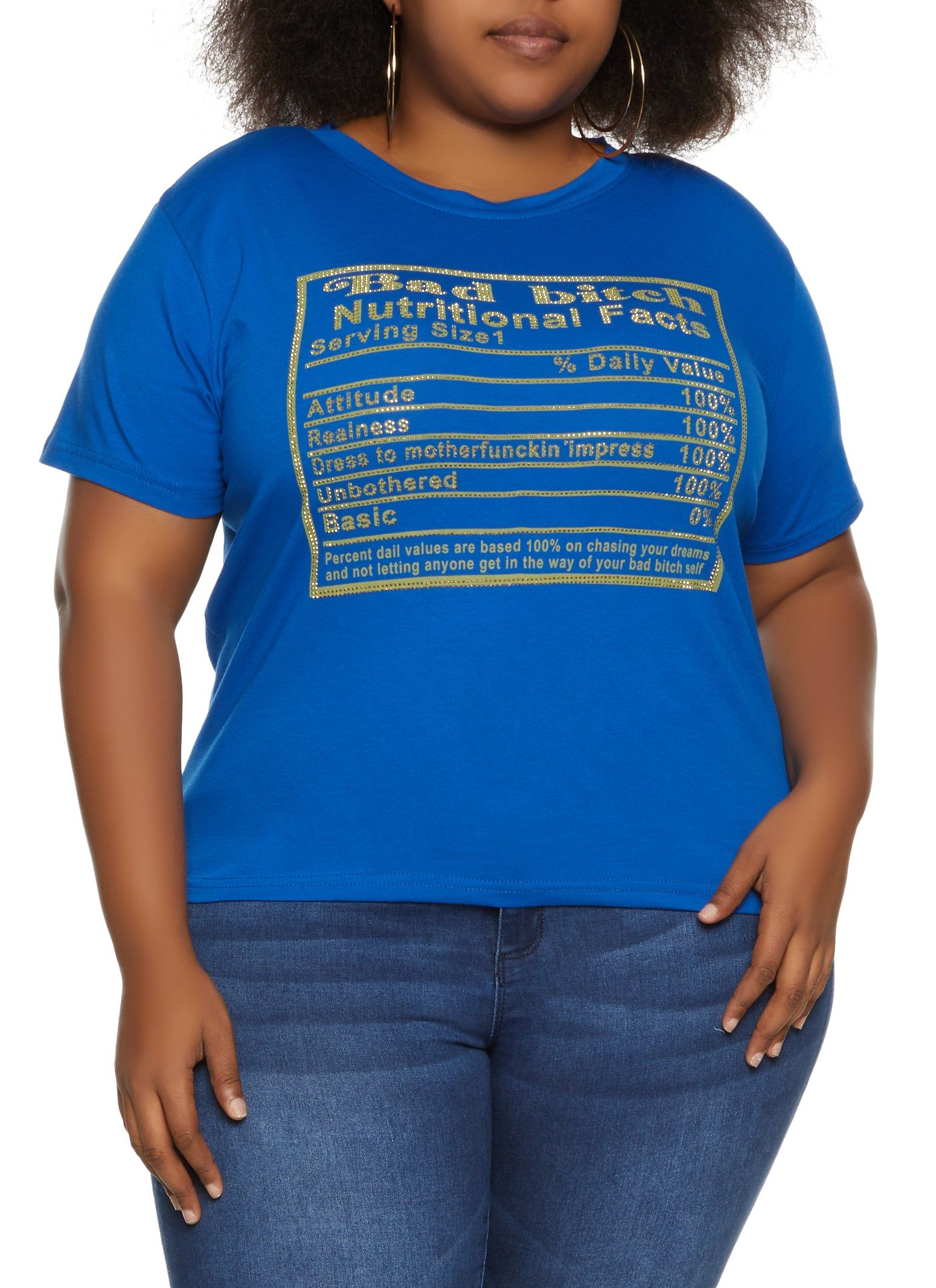 Plus Size Nutritional Facts Rhinestone Graphic Tee sold by Rainbow