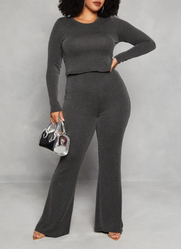 Plus Size Almost Famous Ribbed High Waist Flare Pants sold by Rainbow