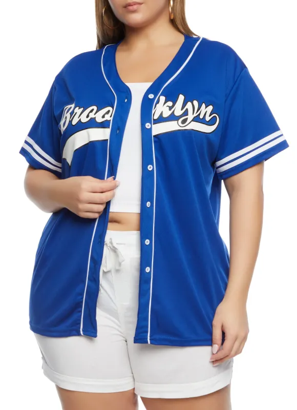 Plus Size Brooklyn Button Front Baseball Shirt sold by Rainbow