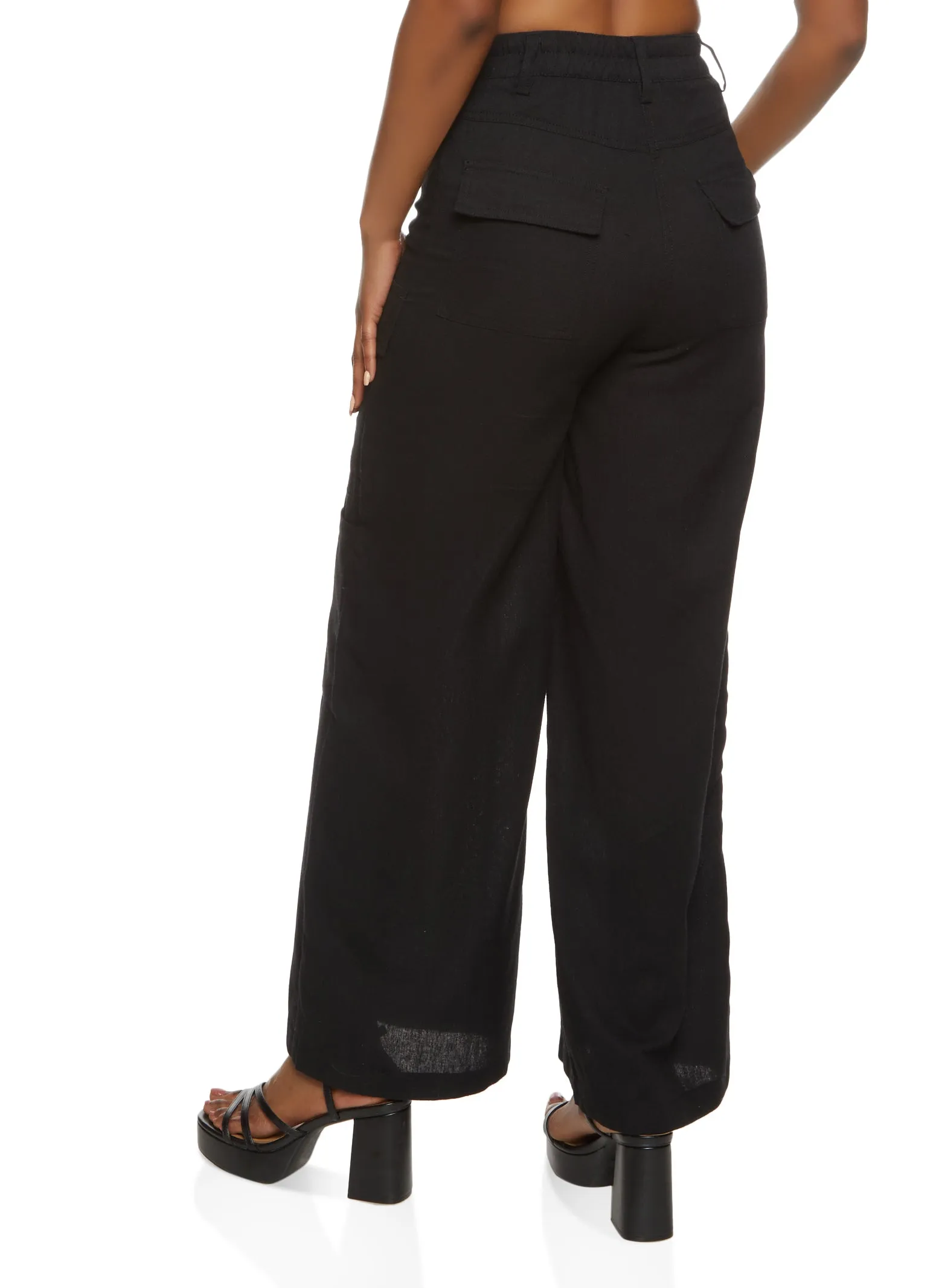Linen High Waist Wide Leg Cargo Pants sold by Rainbow product image thumbnail 2